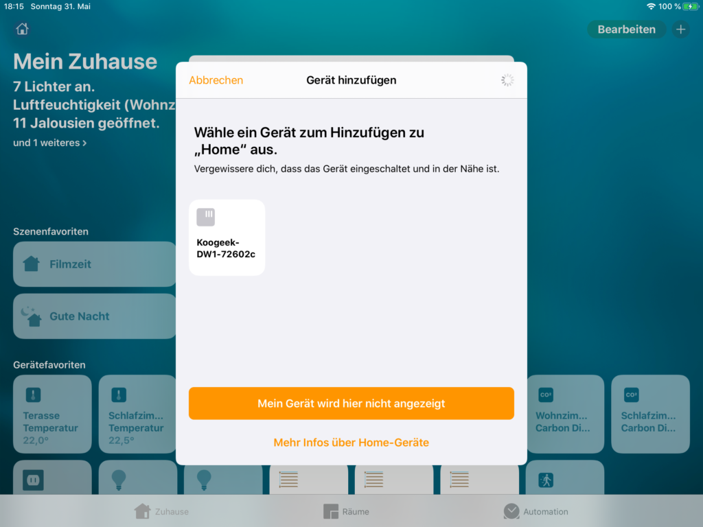 Koogeek DW1 in HomeKit gefunden