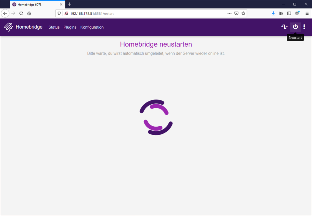 Homebridge Neustart