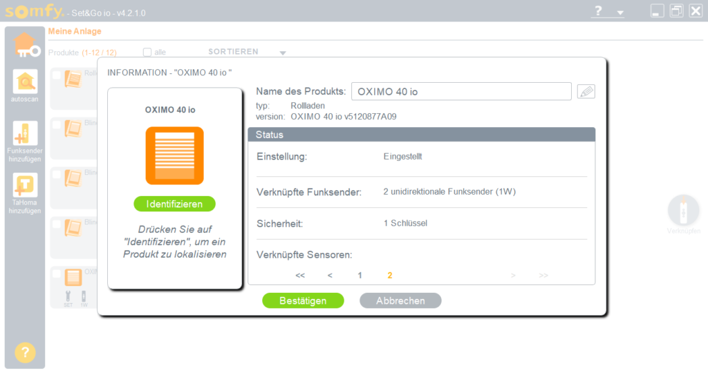 Somfy Set&Go zeigt Informationen über den Rollladenmotor