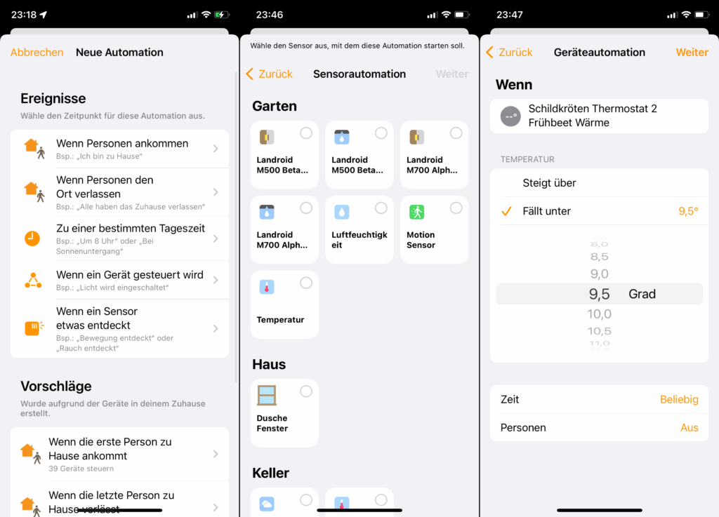 HomeKit Automatisation mit Temperatur