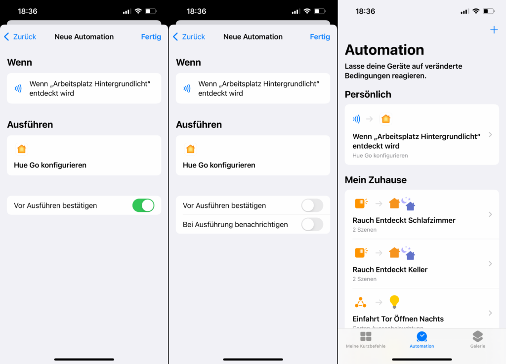 HomeKit iPhone auflegen Kurzbefehle